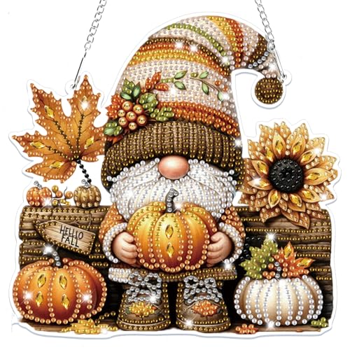 Lxmsja 5D Halloween Diamond Painting Anhänger Gnom, Herbst Diamond Painting Fensterbilder Beidseitig für Erwachsene Kinder, Bastelset Kreativ Set, Hängend Ornament Tür Fenster Wand Eingang Decor von Lxmsja