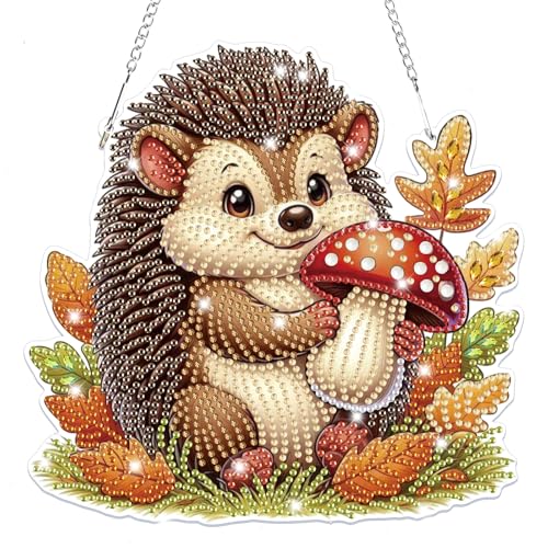 Lxmsja 5D Igel Diamond Painting Anhänger, Herbst Diamond Painting Fensterbilder Beidseitig für Erwachsene Kinder, Bastelset Kreativ Set, Hängend Ornament Tür Fenster Wand Eingang Decor von Lxmsja