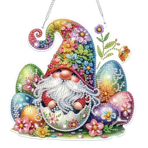 Lxmsja 5D Ostern Diamond Painting Anhänger, Gnom Diamond Painting Kinder Erwachsene, Hängende Ornament Bastelset Kreativ Set für Erwachsene Geschenk Mädchen 7 8 9 10 11 Jahre, Ostergeschenke Kinder von Lxmsja