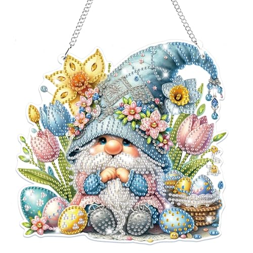 Lxmsja 5D Ostern Diamond Painting Anhänger, Gnom Diamond Painting Kinder Erwachsene, Hängende Ornament Bastelset Kreativ Set für Erwachsene Geschenk Mädchen 7 8 9 10 11 Jahre, Ostergeschenke Kinder von Lxmsja