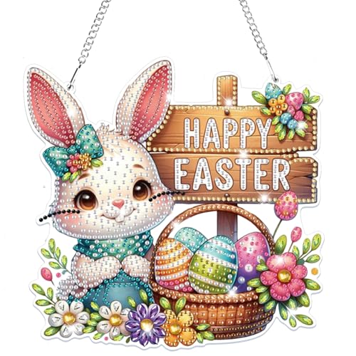 Lxmsja 5D Ostern Diamond Painting Anhänger, Kaninchen Diamond Painting Kinder Erwachsene, Hängende Ornament Bastelset Set für Erwachsene Geschenk Mädchen 7 8 9 10 11 Jahre, Ostergeschenke Kinder von Lxmsja