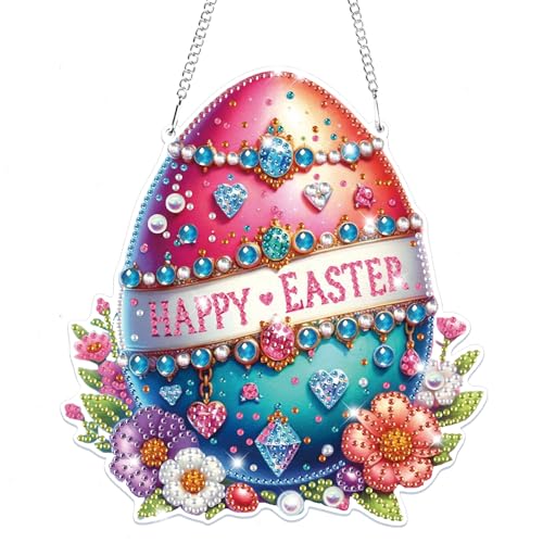Lxmsja 5D Ostern Diamond Painting Anhänger, Osterei Diamond Painting Kinder Erwachsene, Hängende Ornament Bastelset Set für Erwachsene Geschenk Mädchen 7 8 9 10 11 Jahre, Ostergeschenke Kinder von Lxmsja