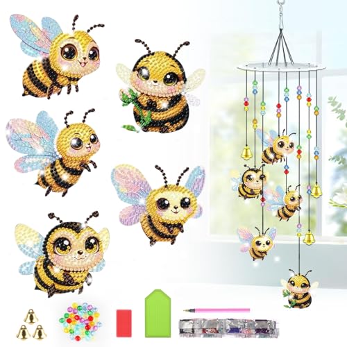 Lxmsja Biene Diamond Painting Sonnenfänger Windspiel Bastelset Kinder Erwachsene, Windspiel Bastelset Spielzeug, 5D Diamond Painting Anhänger, Basteln Geschenk Mädchen 7 8 9 10 11 Jahre von Lxmsja