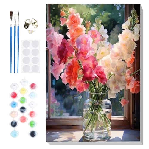 Lxmsja Blumen Malen Nach Zahlen Erwachsene mit Rahmen, Malen Nach Zahlen Blume, Diy Set Erwachsene mit Pinseln und Acrylfarben Handgemalt Ölgemälde Leinwand für Home Décor, 20x30cm von Lxmsja