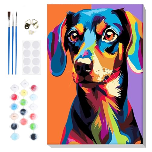 Lxmsja Bunter Hund Malen Nach Zahlen Erwachsene mit Rahmen, Hund Malen Nach Zahlen Kinder, Diy Set Erwachsene mit Pinseln und Acrylfarben Handgemalt Ölgemälde Leinwand für Home Décor, 20x30cm von Lxmsja