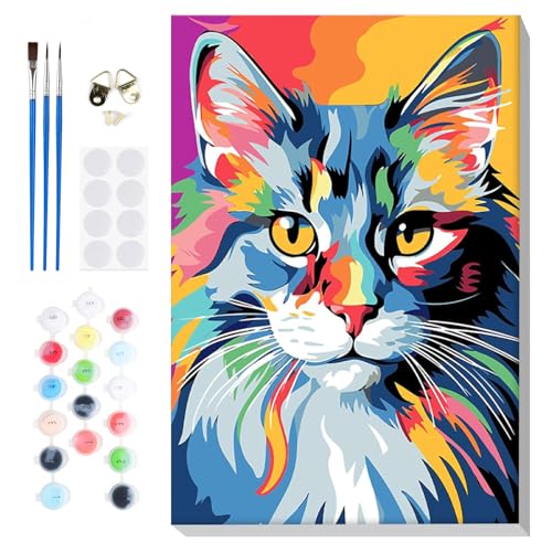 Lxmsja Bunter Katze Malen Nach Zahlen Erwachsene mit Rahmen, Katze Malen Nach Zahlen Kinder, Diy Set Erwachsene mit Pinseln und Acrylfarben Handgemalt Ölgemälde Leinwand für Home Décor, 20x30cm Lxmsja Bunter Katze Malen Nach Zahlen Erwachsene mit Rahmen, Katze Malen Nach Zahlen Kinder, Diy Set Erwachsene mit Pinseln und Acrylfarben Handgemalt Ölgemälde Leinwand für Home Décor, 20x30cm von Lxmsja