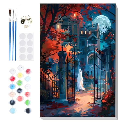 Lxmsja Geist Malen Nach Zahlen Erwachsene mit Rahmen -30x40cm, Malen Nach Zahlen Halloween, Diy Set Erwachsene mit Pinseln und Acrylfarben Handgemalt Ölgemälde Leinwand für Home Décor von Lxmsja