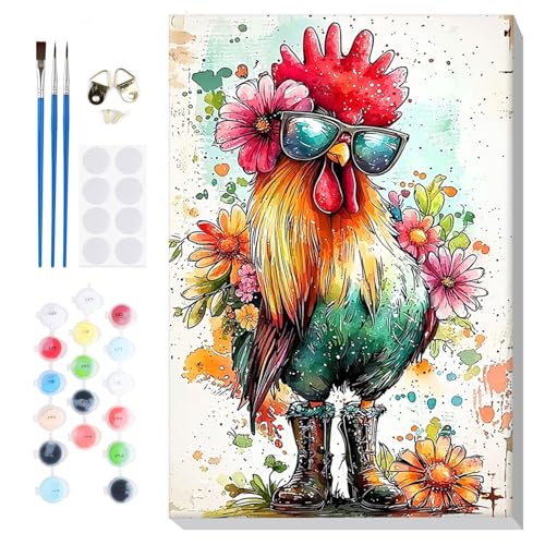 Lxmsja Hahn Malen Nach Zahlen Erwachsene mit Rahmen, Malen Nach Zahlen Tier, Diy Set Erwachsene mit Pinseln und Acrylfarben Handgemalt Ölgemälde Leinwand für Home Décor, 20x30cm von Lxmsja