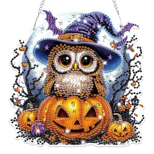 Lxmsja Halloween Diamond Painting Anhänger Eule, 5D Diamond Painting Fensterbilder Beidseitig für Erwachsene Kinder, Bastelset Kreativ Set, Hängend Ornament Kranz Tür Fenster Wand Eingang Decor Lxmsja Halloween Diamond Painting Anhänger Eule, 5D Diamond Painting Fensterbilder Beidseitig für Erwachsene Kinder, Bastelset Kreativ Set, Hängend Ornament Kranz Tür Fenster Wand Eingang Decor von Lxmsja