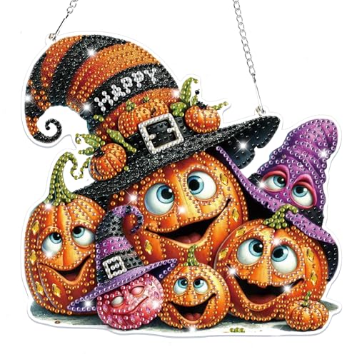 Lxmsja Halloween Diamond Painting Anhänger Kürbis, 5D Diamond Painting Fensterbilder Beidseitig für Erwachsene Kinder, Bastelset Kreativ Set, Hängend Ornament Kranz Tür Fenster Wand Eingang Decor von Lxmsja