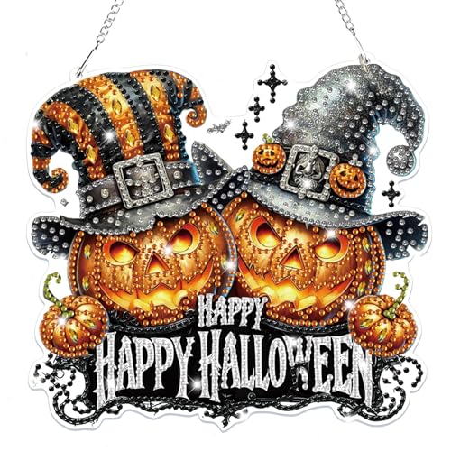 Lxmsja Halloween Diamond Painting Anhänger Kürbis, 5D Diamond Painting Fensterbilder Beidseitig für Erwachsene Kinder, Bastelset Kreativ Set, Hängend Ornament Kranz Tür Fenster Wand Eingang Decor von Lxmsja