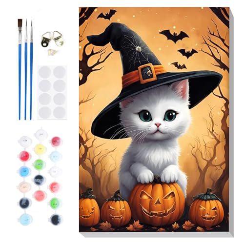 Lxmsja Katze Malen Nach Zahlen Erwachsene mit Rahmen, Malen Nach Zahlen Halloween, Diy Set Erwachsene mit Pinseln und Acrylfarben Handgemalt Ölgemälde Leinwand für Home Décor, 20x30cm Lxmsja Katze Malen Nach Zahlen Erwachsene mit Rahmen, Malen Nach Zahlen Halloween, Diy Set Erwachsene mit Pinseln und Acrylfarben Handgemalt Ölgemälde Leinwand für Home Décor, 20x30cm von Lxmsja