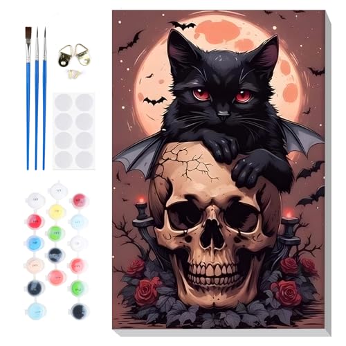 Lxmsja Katze Malen Nach Zahlen Erwachsene mit Rahmen, Skelett Malen Nach Zahlen Halloween, Diy Set Erwachsene mit Pinseln und Acrylfarben Handgemalt Ölgemälde Leinwand für Home Décor, 20x30cm Lxmsja Katze Malen Nach Zahlen Erwachsene mit Rahmen, Skelett Malen Nach Zahlen Halloween, Diy Set Erwachsene mit Pinseln und Acrylfarben Handgemalt Ölgemälde Leinwand für Home Décor, 20x30cm von Lxmsja