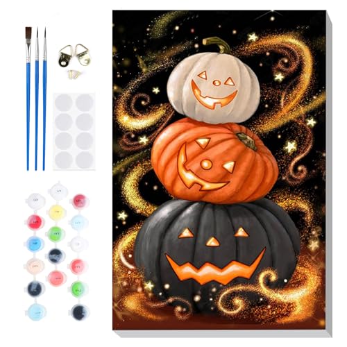 Lxmsja Kürbis Malen Nach Zahlen Erwachsene mit Rahmen, Malen Nach Zahlen Halloween, Diy Set Erwachsene mit Pinseln und Acrylfarben Handgemalt Ölgemälde Leinwand für Home Décor, 20x30cm von Lxmsja