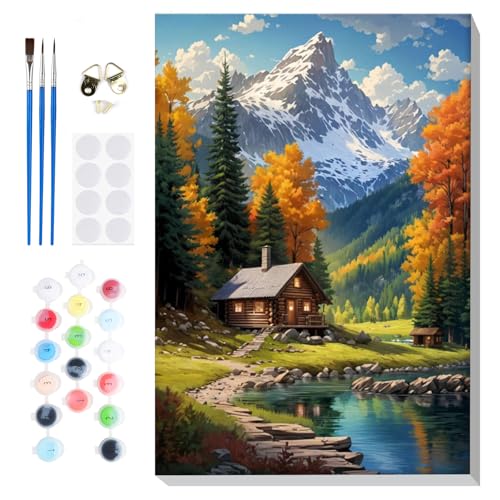 Lxmsja Landschaft Malen Nach Zahlen Erwachsene mit Rahmen, Malen Nach Zahlen Berg, Diy Set Erwachsene mit Pinseln und Acrylfarben Handgemalt Ölgemälde Leinwand für Home Décor, 20x30cm von Lxmsja