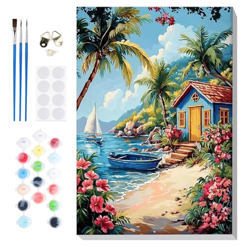 Lxmsja Landschaft Malen Nach Zahlen Erwachsene mit Rahmen, Malen Nach Zahlen Meer, Diy Set Erwachsene mit Pinseln und Acrylfarben Handgemalt Ölgemälde Leinwand für Home Décor, 20x30cm von Lxmsja