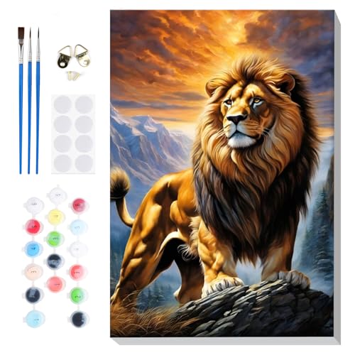 Lxmsja Löwe Malen Nach Zahlen Erwachsene mit Rahmen, Malen Nach Zahlen Tier, Diy Set Erwachsene mit Pinseln und Acrylfarben Handgemalt Ölgemälde Leinwand für Home Décor, 20x30cm von Lxmsja