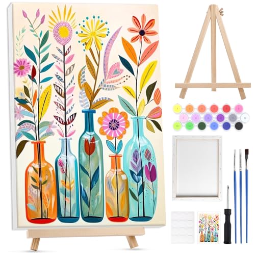Lxmsja Malen Nach Zahlen Blume Erwachsene mit Rahmen, Malen Nach Zahlen Blumen mit Holzstaffelei, Diy Set Erwachsene mit Pinseln und Acrylfarben Handgemalt Ölgemälde Leinwand für Home Décor, 20x30cm von Lxmsja