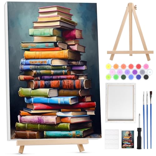 Lxmsja Malen Nach Zahlen Bücher Erwachsene mit Rahmen, Malen Nach Zahlen Bücher mit Holzstaffelei, Diy Set Erwachsene mit Pinseln und Acrylfarben Handgemalt Ölgemälde Leinwand für Home Décor, 20x30cm von Lxmsja