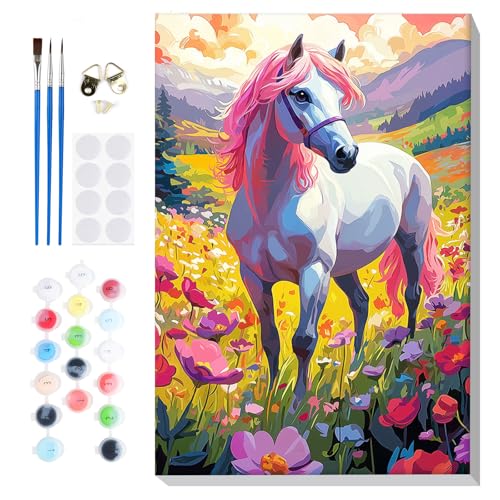 Lxmsja Malen Nach Zahlen Erwachsene mit Rahmen, Malen Nach Zahlen Pferd, Diy Set Erwachsene mit Pinseln und Acrylfarben Handgemalt Ölgemälde Leinwand für Home Décor, 20x30cm von Lxmsja