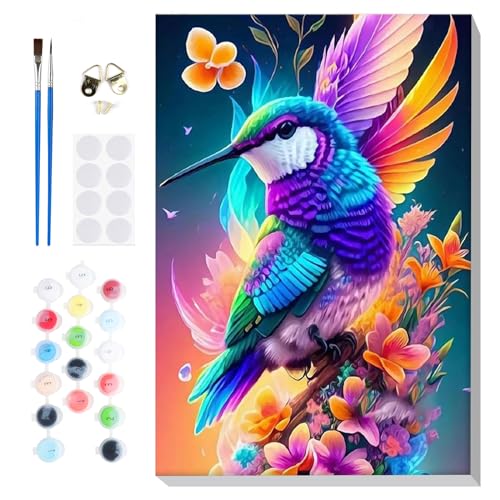 Lxmsja Malen Nach Zahlen Kolibri Erwachsene mit Rahmen, Malen Nach Zahlen Vogel, Diy Set Erwachsene mit Pinseln und Acrylfarben Handgemalt Ölgemälde Leinwand für Home Décor, 20x30cm von Lxmsja