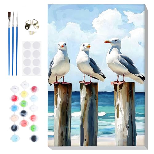 Lxmsja Möwe Malen Nach Zahlen Erwachsene mit Rahmen, Malen Nach Zahlen Tier, Diy Set Erwachsene mit Pinseln und Acrylfarben Handgemalt Ölgemälde Leinwand für Home Décor, 20x30cm von Lxmsja