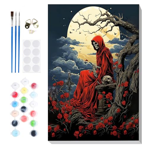 Lxmsja Skelett Malen Nach Zahlen Erwachsene mit Rahmen -30x40cm, Malen Nach Zahlen Halloween, Diy Set Erwachsene mit Pinseln und Acrylfarben Handgemalt Ölgemälde Leinwand für Home Décor von Lxmsja
