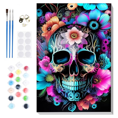 Lxmsja Totenkopf Blumen Malen Nach Zahlen Erwachsene mit Rahmen, Malen Nach Zahlen Halloween, Diy Set Erwachsene mit Pinseln und Acrylfarben Handgemalt Ölgemälde Leinwand für Home Décor, 20x30cm Lxmsja Totenkopf Blumen Malen Nach Zahlen Erwachsene mit Rahmen, Malen Nach Zahlen Halloween, Diy Set Erwachsene mit Pinseln und Acrylfarben Handgemalt Ölgemälde Leinwand für Home Décor, 20x30cm von Lxmsja
