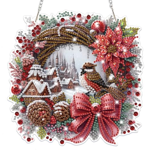Lxmsja Weihnachten Diamond Painting Anhänger, 5D Winterszene Diamond Painting Fensterbilder Kranz für Erwachsene, Weihnachtsgeschenke Bastelset Kreativ Set Ornament Tür Fenster Wand Decor Lxmsja Weihnachten Diamond Painting Anhänger, 5D Winterszene Diamond Painting Fensterbilder Kranz für Erwachsene, Weihnachtsgeschenke Bastelset Kreativ Set Ornament Tür Fenster Wand Decor von Lxmsja