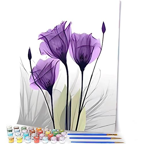 lxmydm Malen nach Zahlen Erwachsene – Lila Blumen zum Selbermachen mit 3 Pinseln und Acrylfarben, Heimdekoration, Geschenk, 40 x 50 cm (ungerahmt) von lxmydm