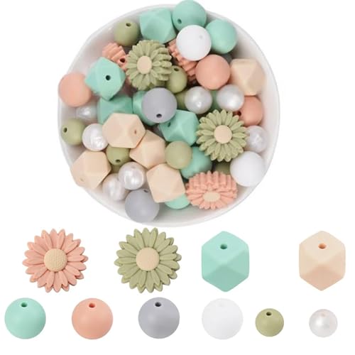 Lxoraziy 56 Stück Silikonperlen Bulk, Daisy Rubber Lose Silikonperlen, Bastelperlen Rund Polygon für Heimwerker Schlüsselanhänger Armbänder Halsketten Schmuckherstellung -D Lxoraziy 56 Stück Silikonperlen Bulk, Daisy Rubber Lose Silikonperlen, Bastelperlen Rund Polygon für Heimwerker Schlüsselanhänger Armbänder Halsketten Schmuckherstellung -D von Lxoraziy