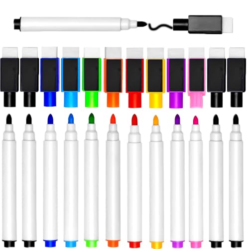 Lxtness 12 Stück Whiteboard Stifte, 9 Farbe Whiteboard Marker Magnetische Trockenlösch Abwischbare Marker mit Feiner Spitze für Büro, Zuhause usw. von Lxtness