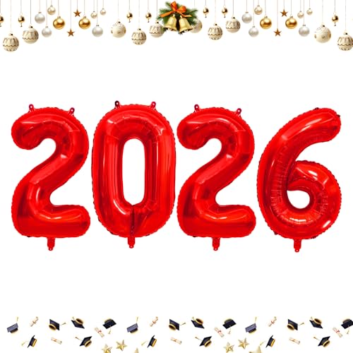 101,6 cm große Luftballons 2026, rote Folienballons für 2026 Silvester, Festival, Feier oder Geburtstagsparty, Dekoration, Silvester-Ballon 2026, Silvester-Abschlussballon-Dekorationen von Lxzyu