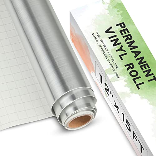 Gebürstetes Silber Vinylfolie Plotter, 30,5 x 457,2cm Silber Plotterfolie Selbstklebend für Cricut, Silhouette Cameo 4, Metallic Silberfolie für DIY-Geschenke, Tasse, Fenster, Keramik, Kunststoff von Lya Vinyl