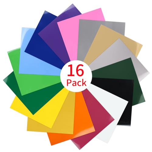 Lya Vinyl 16 Stück Plotterfolie Textil, Flexfolie Plotter Textil 30.5cm x 20.5cm für Cricut und Silhouette Cameo, Verwendet in Textilien Transferfolie zum Aufbügeln für DIY Stoff und Shirt von Lya Vinyl