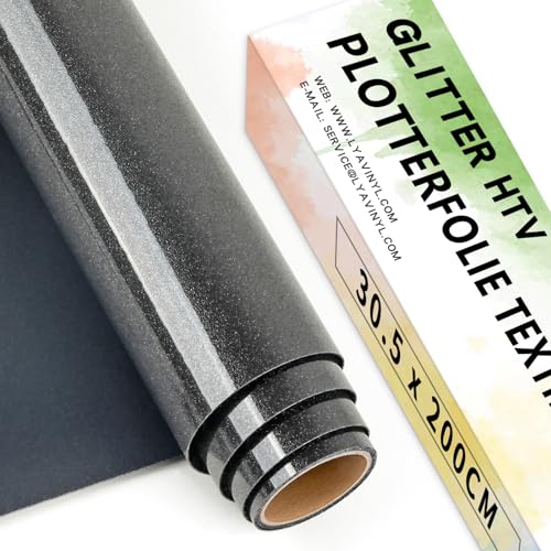 Lya Vinyl Glitzer Plotterfolie Textil, 30,5 cm x 200 cm Schwarz Flexfolie Plotter Textil für Cricut, Silhouette Cameo, Transferfolie zum Aufbügeln für DIY Stoffe und Shirt Plotter zubehör Lya Vinyl Glitzer Plotterfolie Textil, 30,5 cm x 200 cm Schwarz Flexfolie Plotter Textil für Cricut, Silhouette Cameo, Transferfolie zum Aufbügeln für DIY Stoffe und Shirt Plotter zubehör von Lya Vinyl