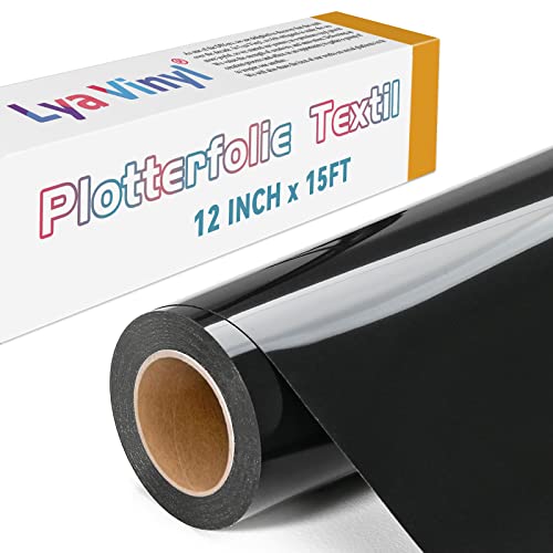 Lya Vinyl Plotterfolie Textil, 30,5 × 457,5cm Schwarz Flexfolie Plotter Textil für Cricut und Silhouette Cameo, Textilfolie Plotter für DIY Stoff und Shirt von Lya Vinyl