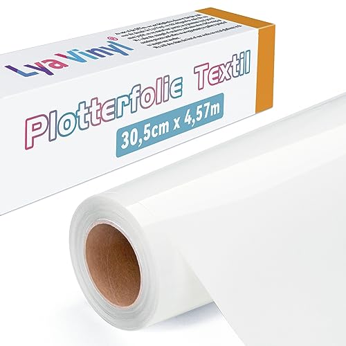 Lya Vinyl Plotterfolie Textil, 30,5 × 457,5cm Weiß Flexfolie Plotter Textil für Cricut und Silhouette Cameo, Textilfolie Plotter für DIY Stoff und Shirt von Lya Vinyl