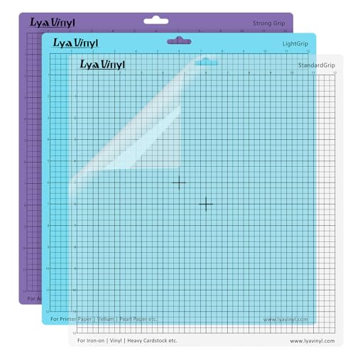 Lya Vinyl Schneidematte für Silhouette Cameo 4/3/2/1(12x12 Zoll,3 Stück-StandardGriff,Lichtgriff,Starker Griff) quadratisch,gerasterte, selbstklebende, rutschfeste Schnittmatte von Lya Vinyl