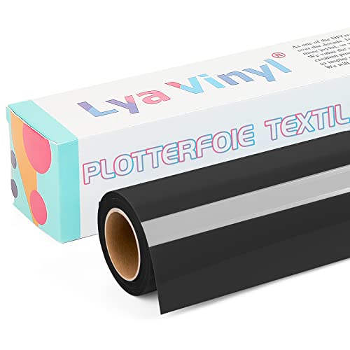 Lya Vinyl Plotterfolie Textil, 30,5 × 305cm Schwarz Flexfolie Plotter Textil für Cricut und Silhouette Cameo, Textilfolie Plotter für DIY Stoff und Shirt von Lya Vinyl