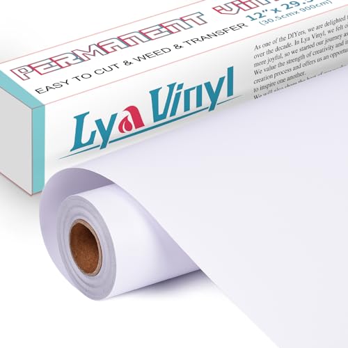 Lya Vinyl Plotterfolie Vinyl,30,5cm x 900cm Permanent Vinylfolie Plotter für Cricut Silhouette Cameo für Partydekoration, Tassen,und Anderen Bastelprojekte(Weiß) von Lya Vinyl