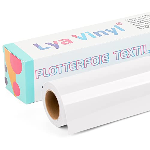 Lya Vinyl Weiß Plotterfolie Textil, 30.5cm × 305cm Flexfolie Plotter Textil für Cricut und Silhouette Cameo, Textilfolie Plotter für DIY Stoff und Shirt von Lya Vinyl
