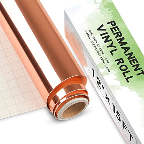 Rosegold Vinylfolie Plotter, 30,5 x 457,2cm Rosegold Plotterfolie Selbstklebend für Cricut, Silhouette Cameo 4, Metallic Goldfolie für DIY-Geschenke, Tasse, Fenster, Keramik, Kunststoff von Lya Vinyl