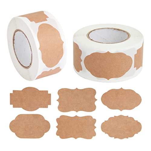 Lyaor 600 Stück Kraft Etiketten Aufkleber 6 Formen Braun Selbstklebende Etiketten Leerer Kraftpapier Geschenksticker Kraft Backaufkleber Handgemacht Dekor Sticker für Flasche Beutel Verpacken von Lyaor