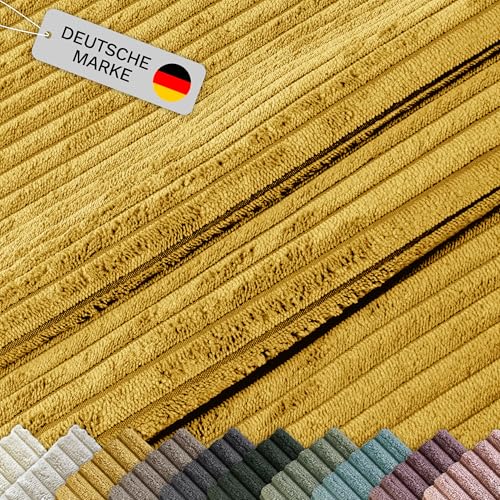 Lycce Cordstoff Meterware | 35.000 Scheuertouren | 1 lfm x 1,40 m breiter Polsterstoff für Möbel, Kissenbezüge und andere DIY Projekte | 360 g/m² | versch. Farben (senf) von Lycce