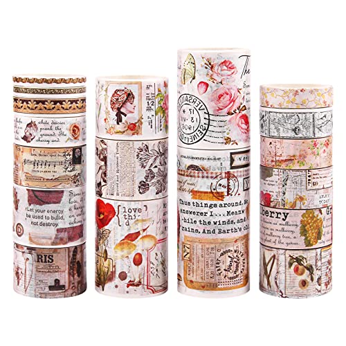 Lychii 18 Rollen Washi Tape Set, Vintage Dekorative Masking Tape DIY Papier Klebebänder für Art & Crafts, Karten, Briefumschläge, Kalender, Pakete und Tagebücher von Lychii