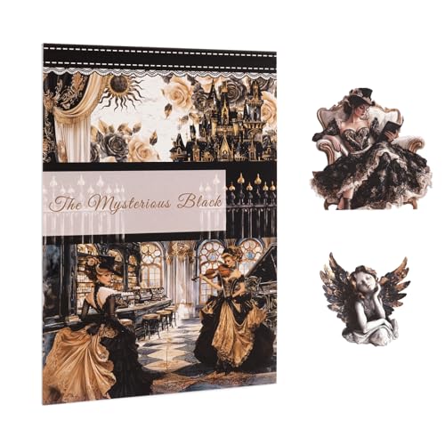 Lychii 20 Bögen Scrapbooking-Aufkleber in mittelalterlicher Schwarz-Gold-Optik, Premium Journaling-Zubehör für Karten, Collagen & Planer von Lychii