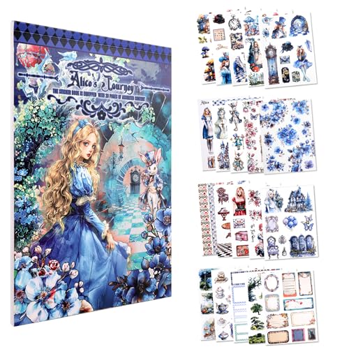 Lychii Alice im Wunderland Scrapbooking-Stickerbuch – 234 Niedliche Journaling-Sticker (A5) für Junk Journals, Kartenbasteln & Kunst von Lychii