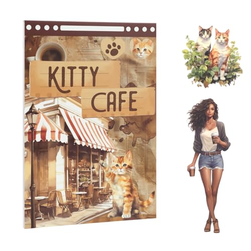 Lychii Kaffee & Haustier Journaling-Sticker, 184 ästhetische Motive, 20 Blätter Scrapbooking Stickers von Lychii