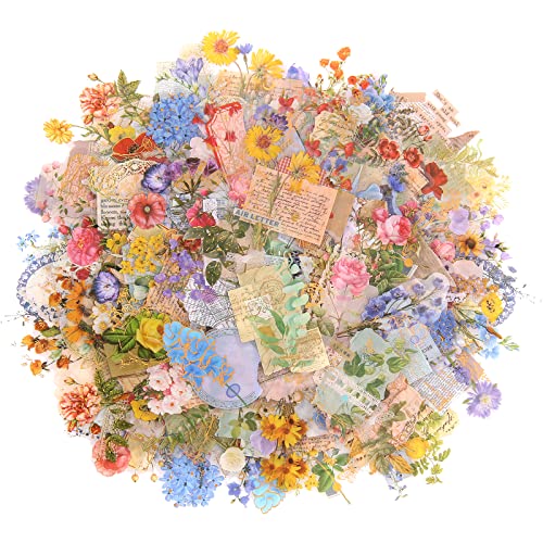 Lychii Aufkleber Blumen, 180 Stück Transparente Vorgeschnitten Aesthetic Sticker, PET Holografische Farbgebung Naturmotive Aufkleber für Scrapbooking, Geschenke, Bastelarbeiten, Kindles und Tablets von Lychii